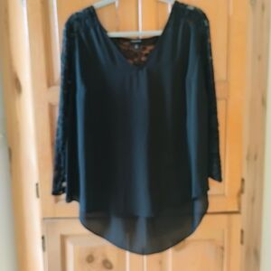 Torrid Georgette Black Lace Accent Blouse Sz 0